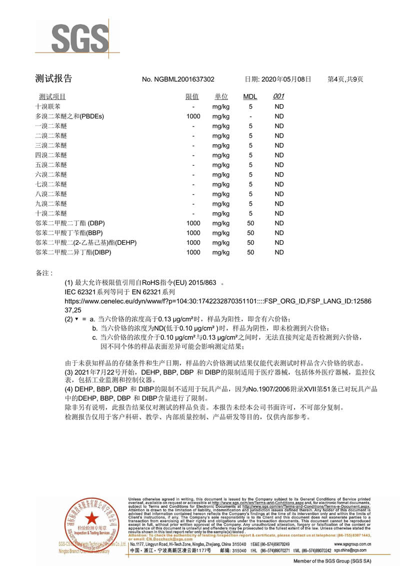 双丝鼻梁条SGS检测报告